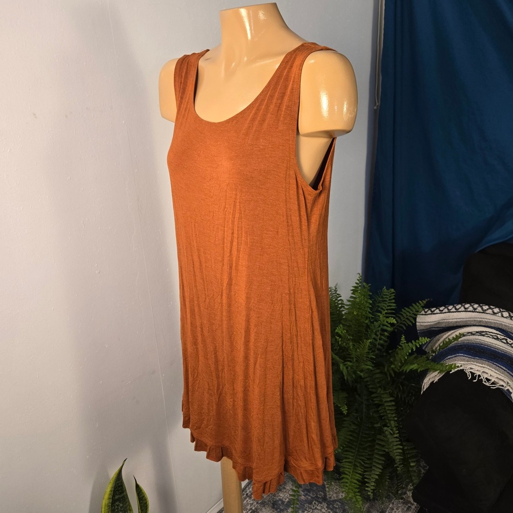 LOGO Layers Womens Tank Top Tunic Medium Rust Orange Ruffle Hem Scoop Neck